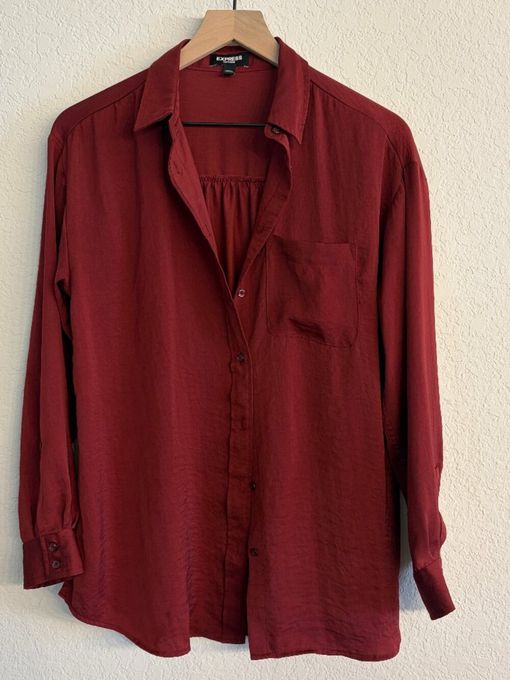 Express Boyfriend Portofino Shirt Size S Burgundy Red Button Down